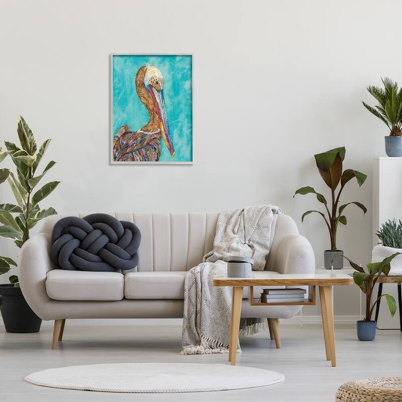 Stupell Beautiful Pelican Bird Vivid Collaged Patterns Design Framed Wall Art, Design by Lisa Morales