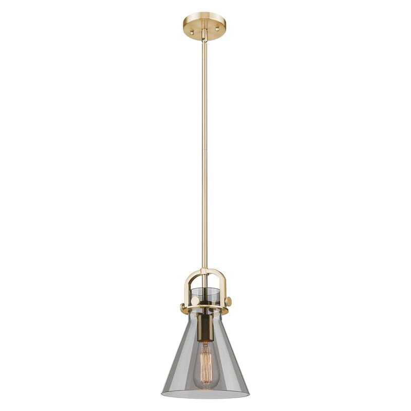 Innovations Lighting Downtown Urban - Newton Cone - 1 Light 8" Stem Hung Arched-Frame Mini Pendant - Champagne Bronze/Light Smoke Shade