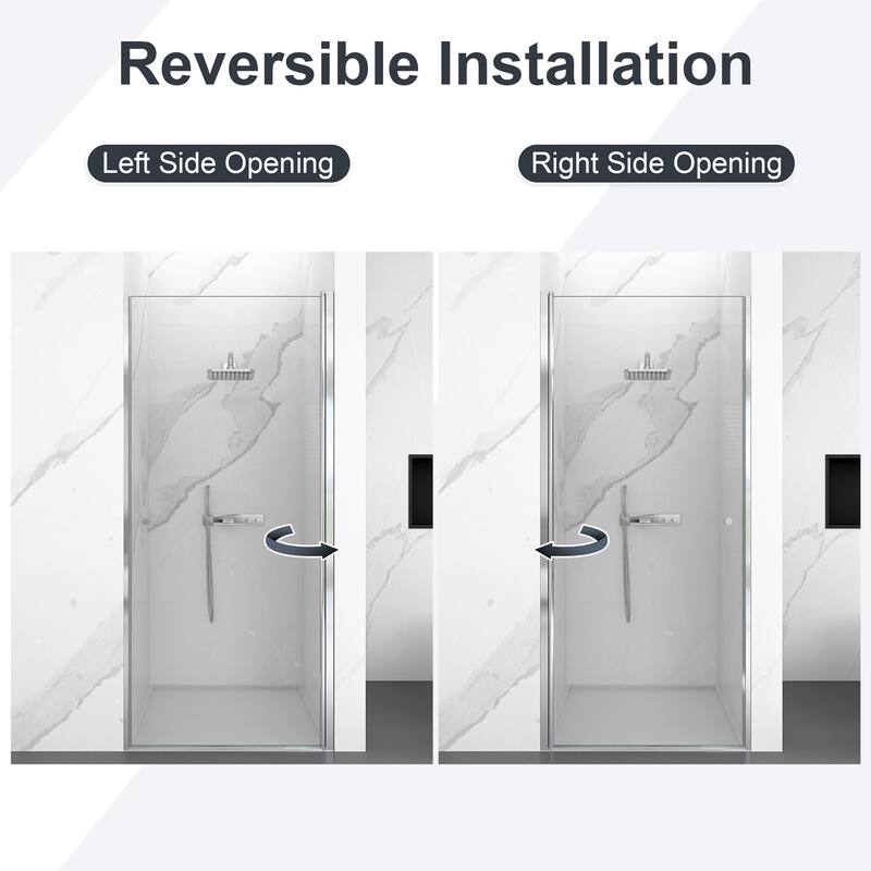 GDFStudio - Modern Semi-Frameless Circular Pivot Shower Door with 1/4" SGCC Tempered Glass, Magnetic Soft Close & Knob Handle