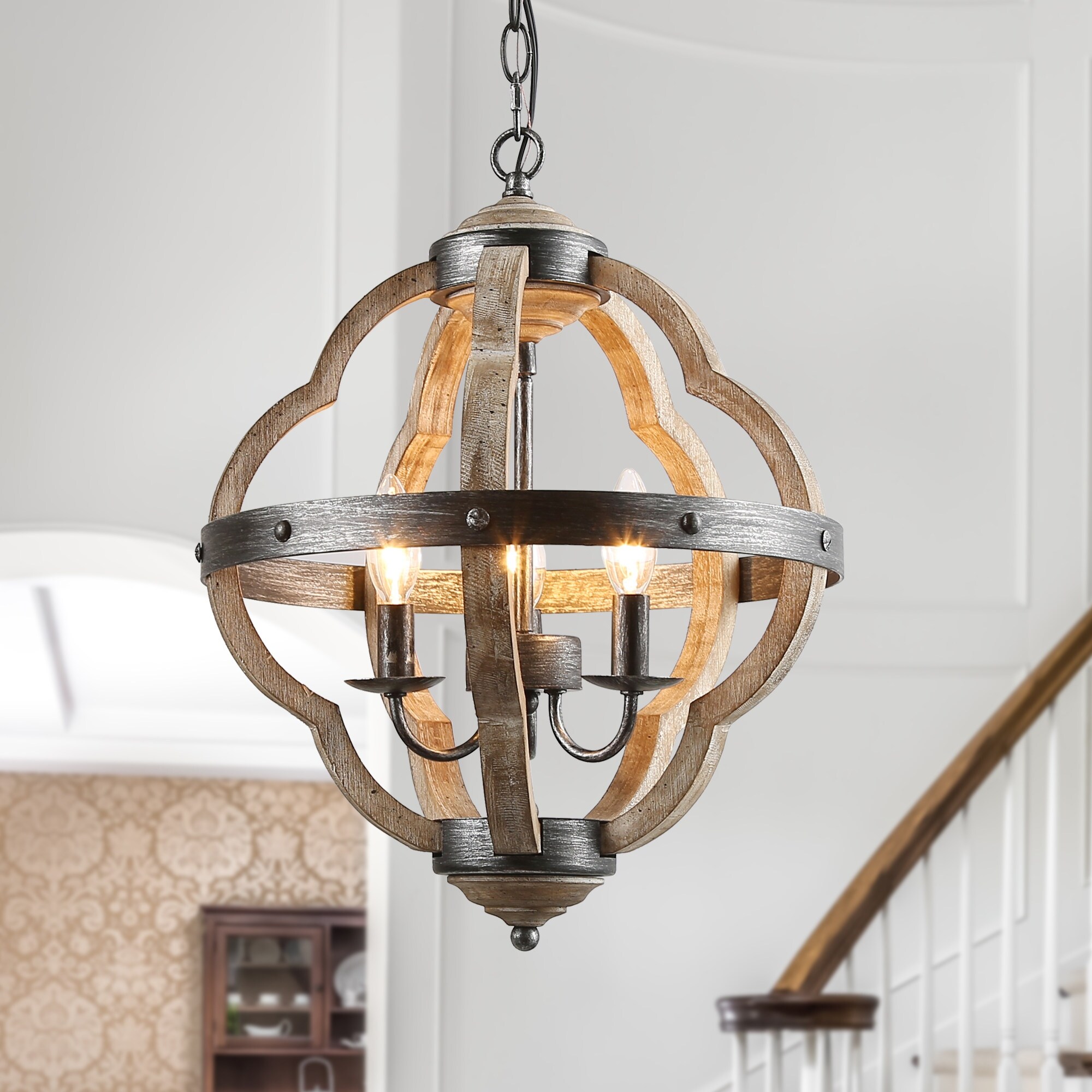 The Gray Barn Farmhouse 4 Light Chandelier French Country Rustic Ceiling Light for Living Room W15 xH19