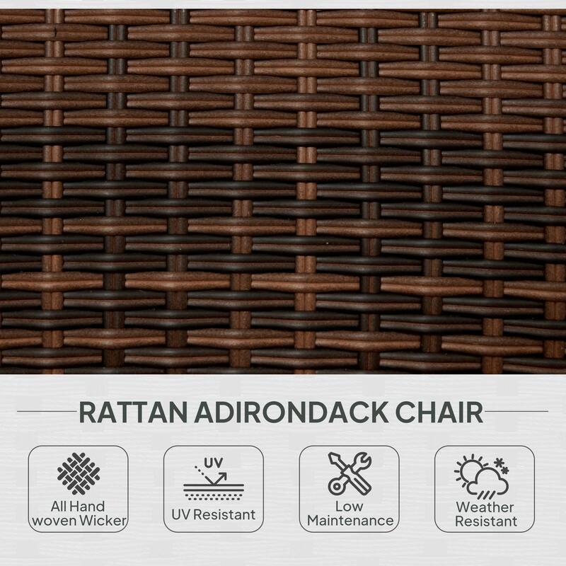 Outdoor Rattan Adirondack Chair with Cushions and Steel Frame Patio Seat for Porch or Pool - 25.2" W x 31.5" D x 35.4" H