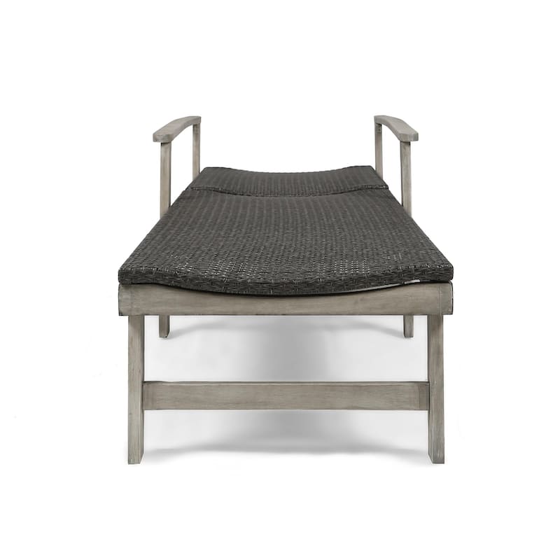 Outdoor Solid Wood Frame Wicker Seat Recliner with Armrests