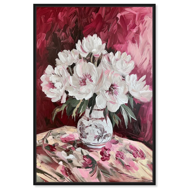 Peonies on Ruby Tide Canvas by Art Remedy - Black - 30" x 45"