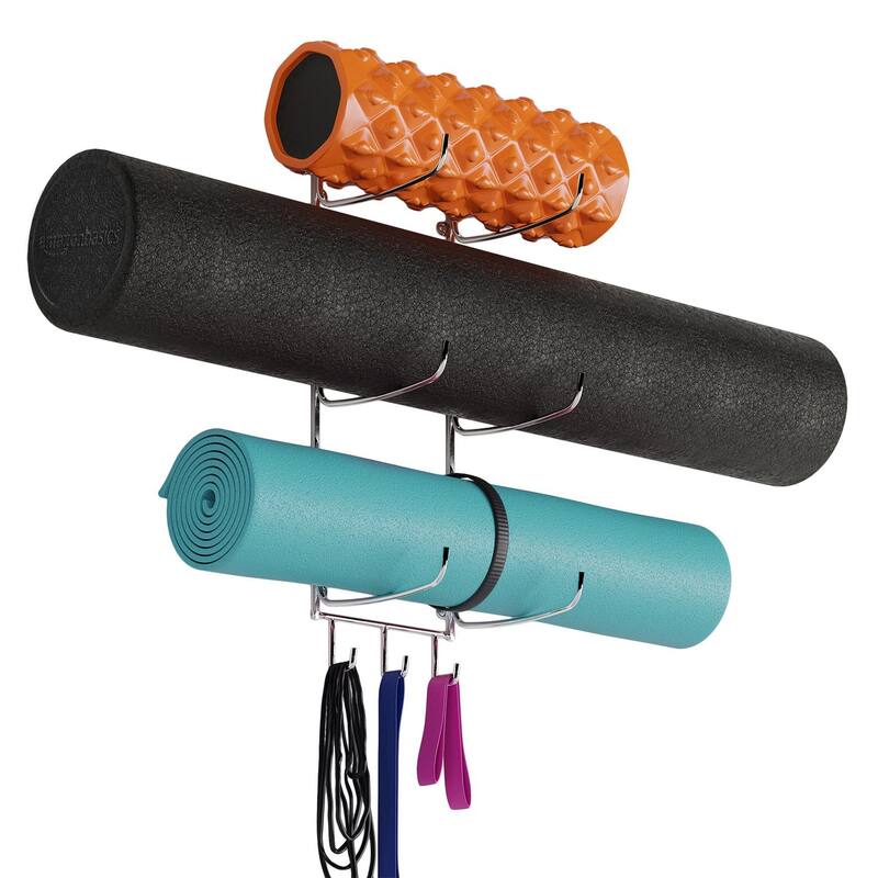Wallniture Guru Wall Mount Foam Roller and Yoga Mat Holder, Towel Rack with 3 Hooks