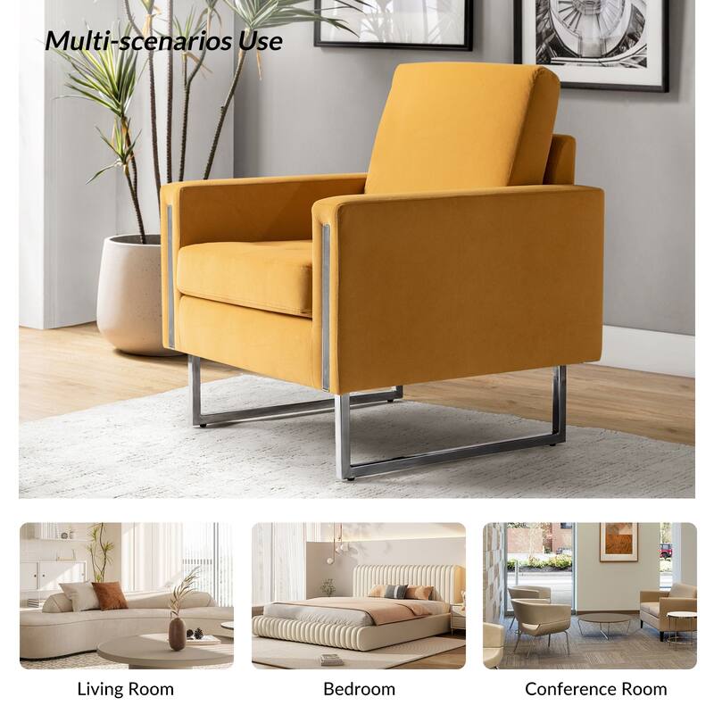 Elastus Modern Velvet Club Chair with Chic Metal Legs Set of 2 by HULALA HOME