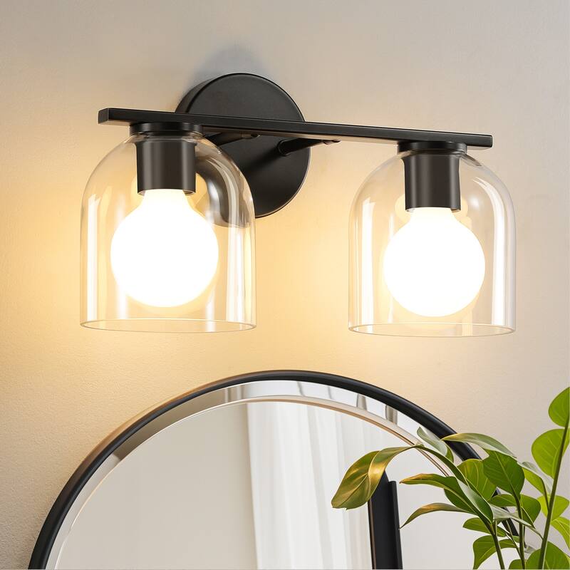 2/3/4-Light Dimmable Bathroom Vanity Light with Glass Shade - Matte Black - 2-Light - Black