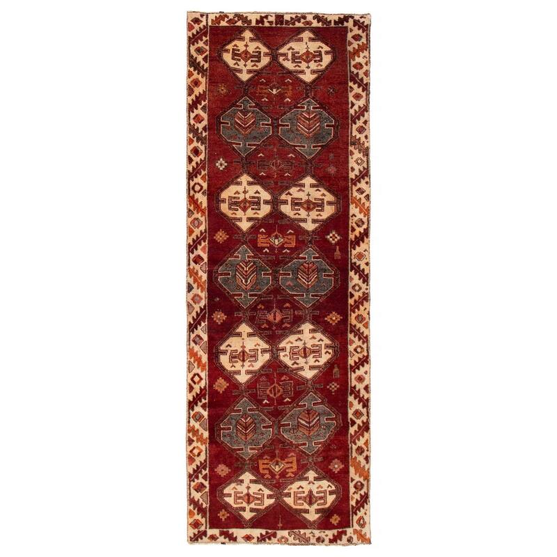 ECARPETGALLERY Hand-knotted Melis Vintage Red Wool Rug - 4'1 x 12'0 - Dark Red - 4'1 x 12'0