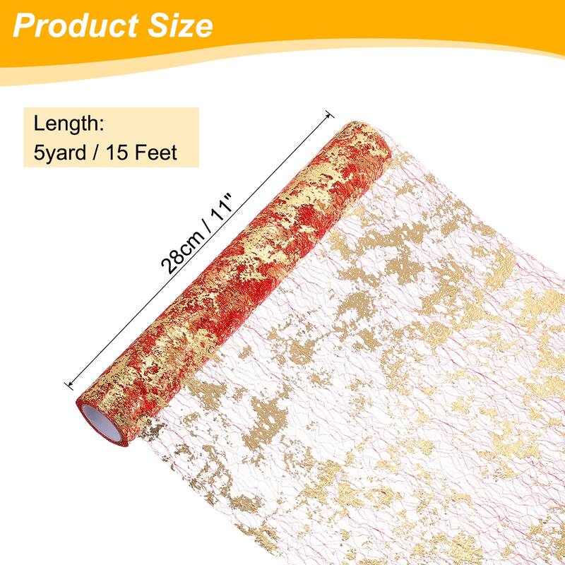 Table Runner, Sequin Gold Foil Thin Mesh Metallic Table Runner - Red Gold - 15 Feet