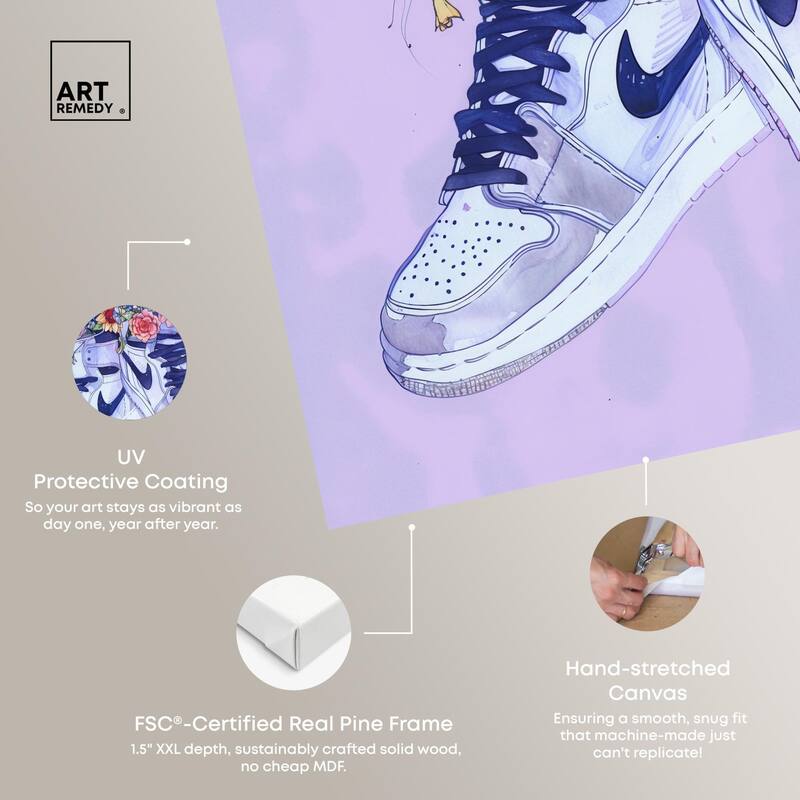Lilac Floral Bloom Sneakers Canvas by Art Remedy, Gallery Wrapped