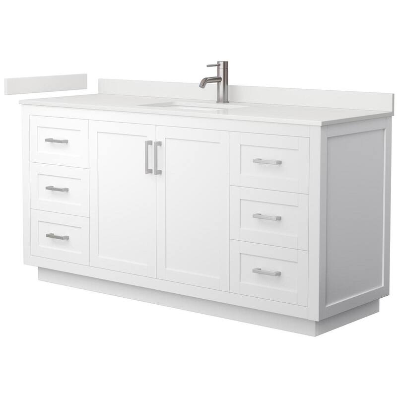 Wyndham Collection WCF292966S-QTZ-UNSMXX Miranda 66" Free Standing - White / White Quartz Top / Brushed Nickel Hardware