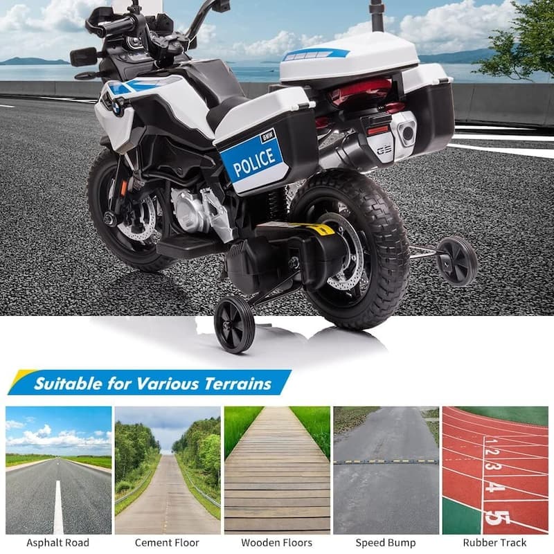 12V 7AH Kids Ride On Police Motorcycle, Licensed BMW Toddles Motorcycle with EVA Tire