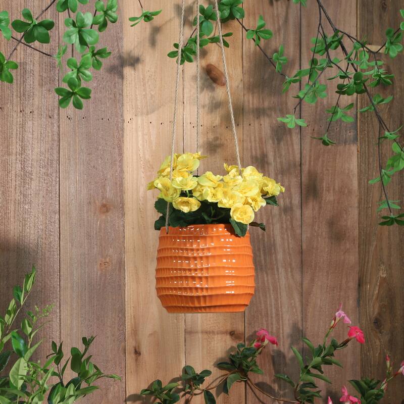 Sagebrook Home Neutral Textured Ceramic Hanging Planter