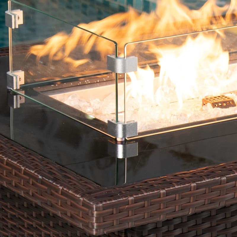 FINCATI Outdoor Wicker 43" Propane Fire Pit Table, 60,000 BTU Modern Luxury Rectangular Fire Pit Natural Gas Convertible