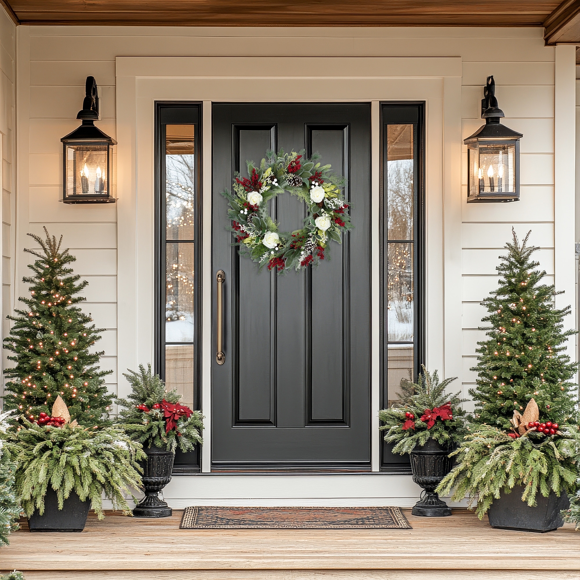 Real Touch™️ Mixed Foliage Roses Artificial Christmas Wreath 30" Unlit