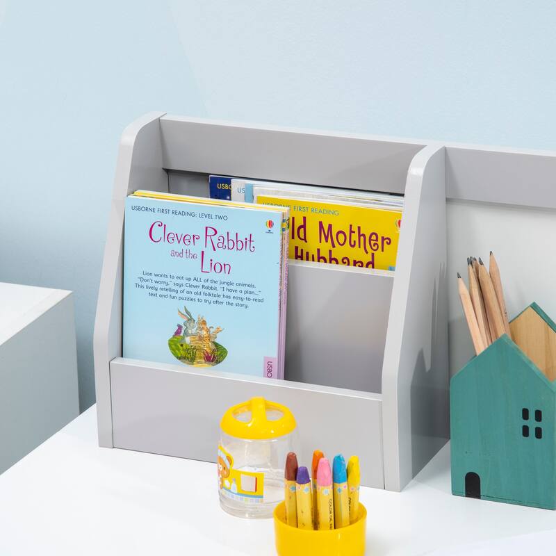 Children’s Study Desk and Chair Set with Storage Cabinet Bookshelf and Writing Board - 35.4" L x 17.7" W x 33.5" H