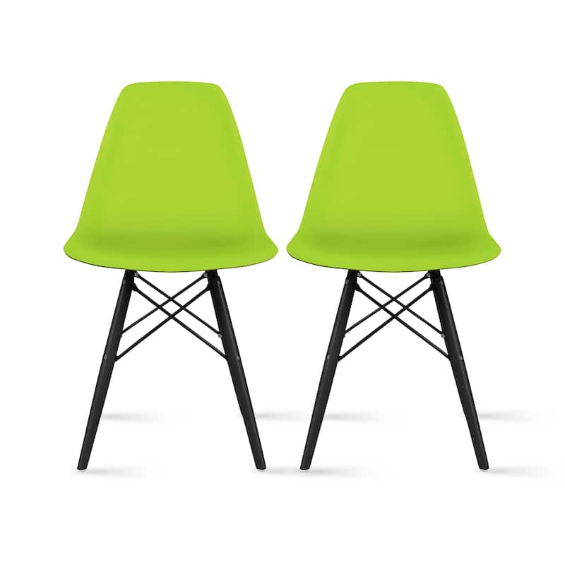 Plastic Eiffel Chairs Solid Wood Legs Molded Modern Armless Side Dining For Kitchen Work Office - Green