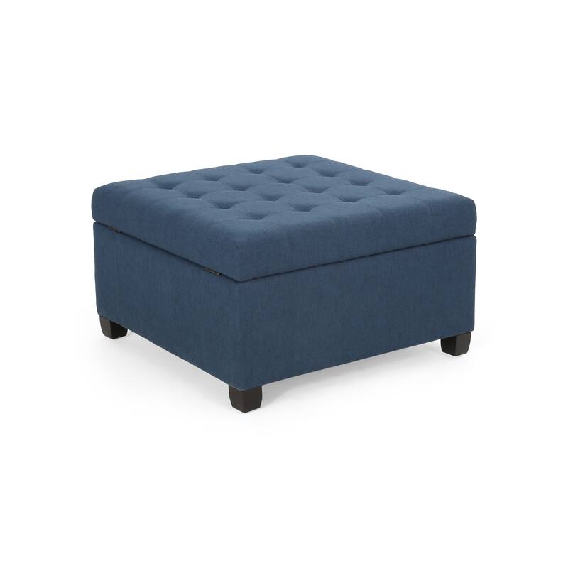 Tufted Fabric Storage Ottoman - Navy Blue Stylish Home Storage