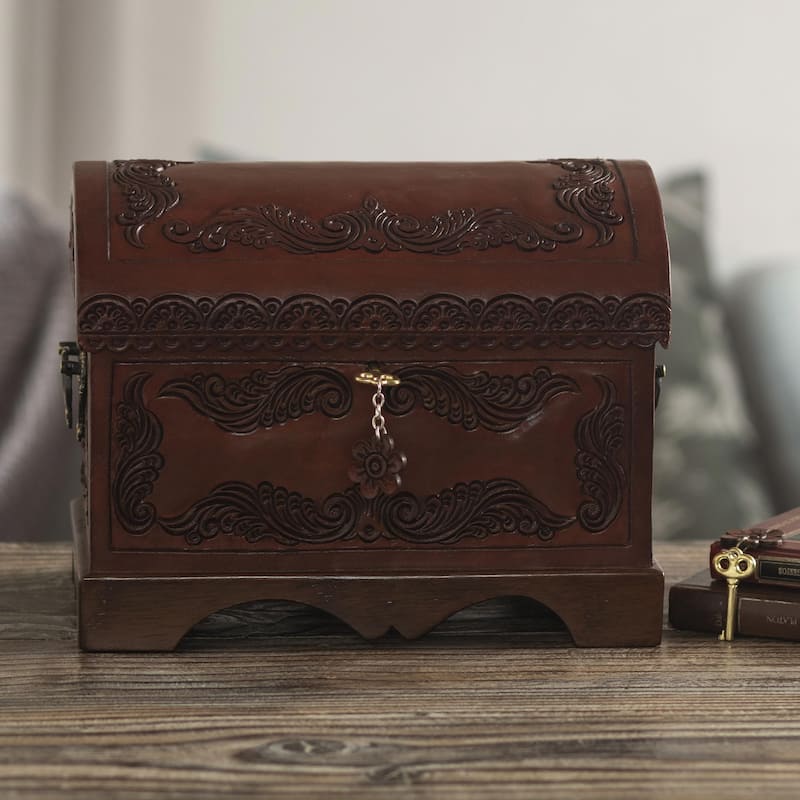 Novica Handmade Peruvian Treasure Leather And Wood Chest