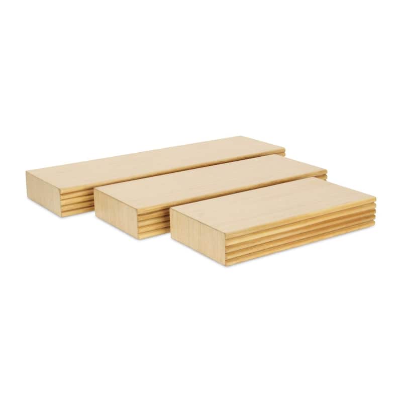 Horizontal Ridged Handmade Floating Accent Shelves - 19.75" - Brown - Set of 3