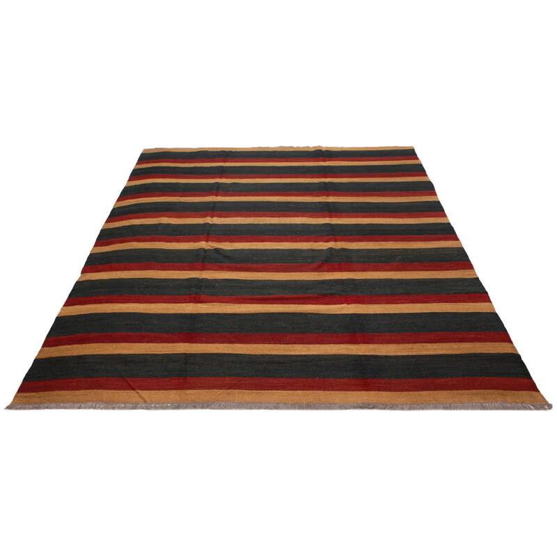 ECARPETGALLERY Flat-Weave Natural Navy, Red Wool Tapestry Kilim - 10'0 x 12'0
