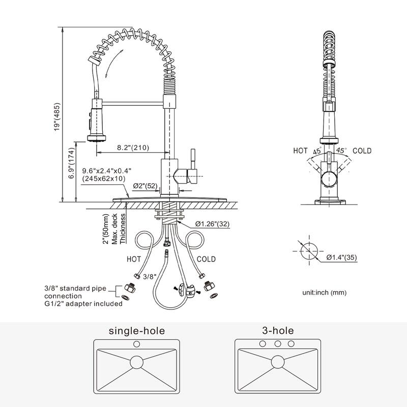 WOWOW Commercial Pull Out Sprayer Kitchen Faucet