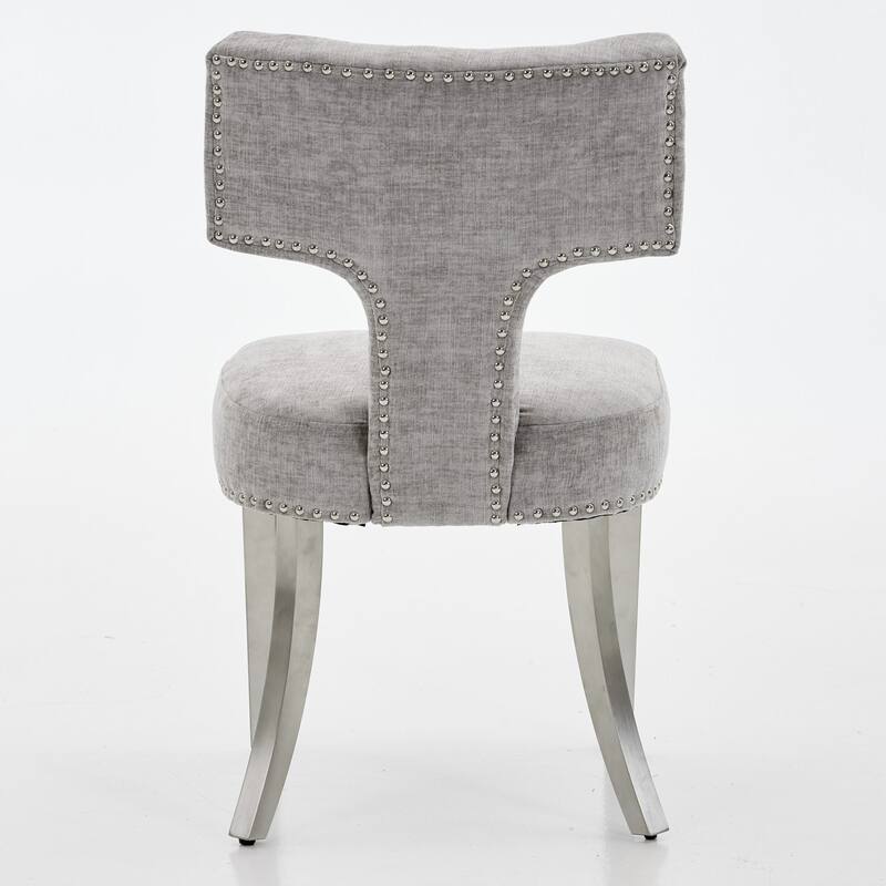 GDF Studio - Mid-Century Chenille Upholstered Dining Chairs with Curved Back & Golden Stainless Steel Legs, Set of 2