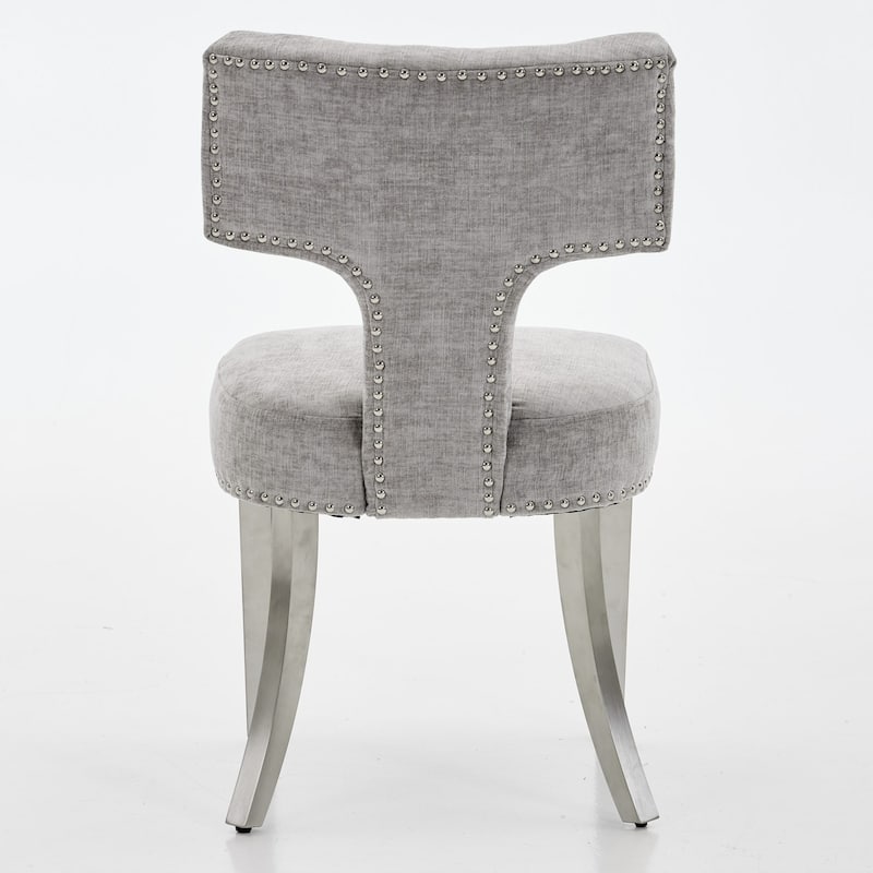 Mid Century Modern Dining Chairs Set of 2,Farmhouse Chenille Fabric Upholstered Accent Chair Curved Backrest