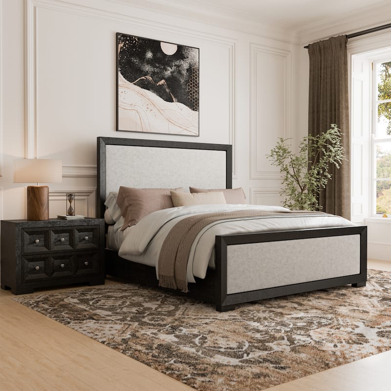 Furniture of America Durem II Modern 2-Piece Solid Wood Panel Bedroom Set with Oversized Nightstand - Weathered Black - Queen