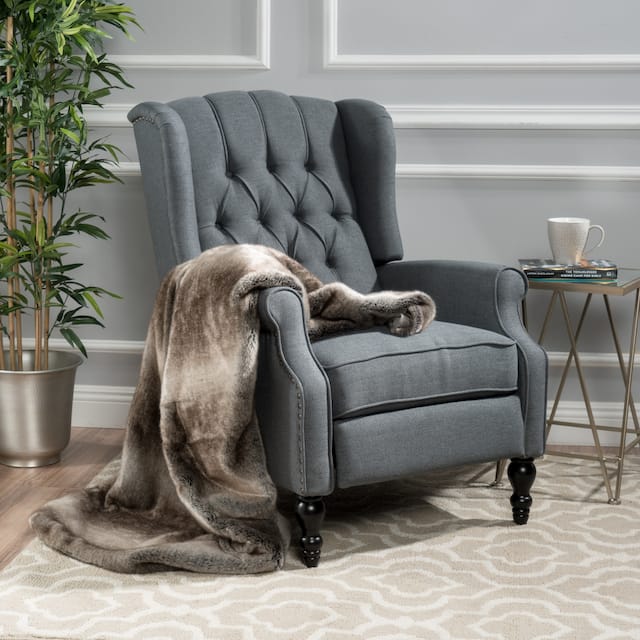 Walter Tufted Fabric Wingback Recliner Club Chair by Christopher Knight Home - Charcoal