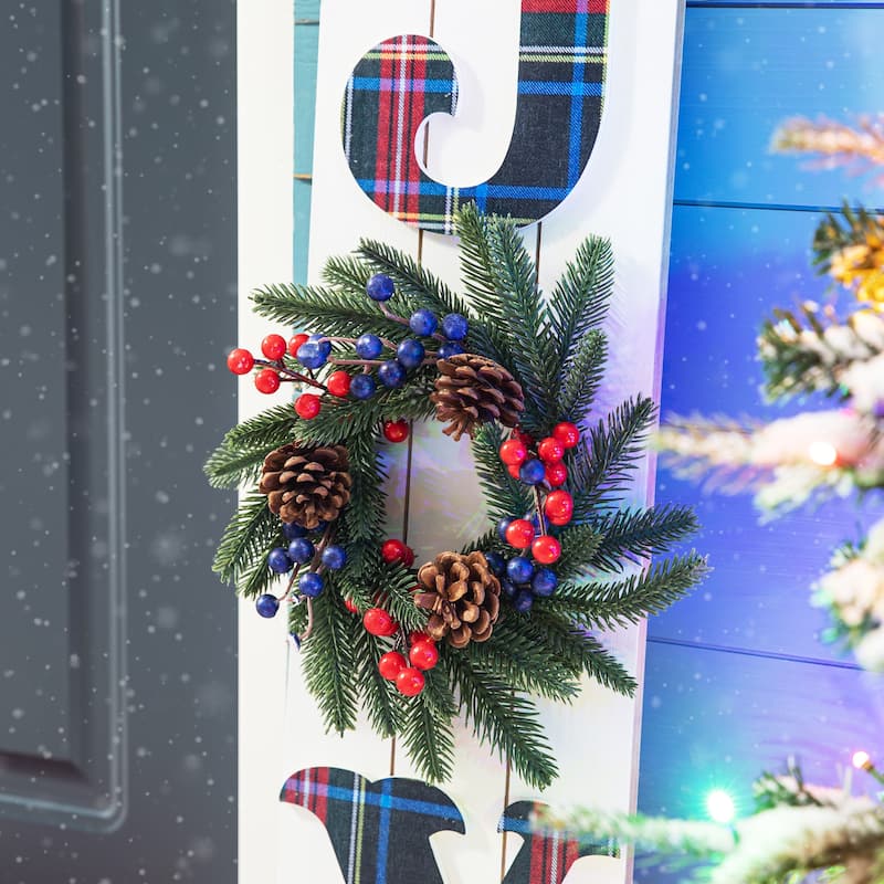 Glitzhome 36"H Wood Plaid "JOY" Porch Decor w/Wreath