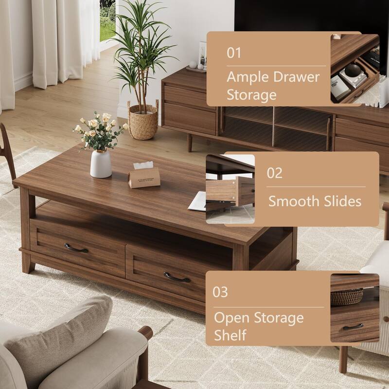 Farmhouse Coffee Table, Rectangle for Living Room,