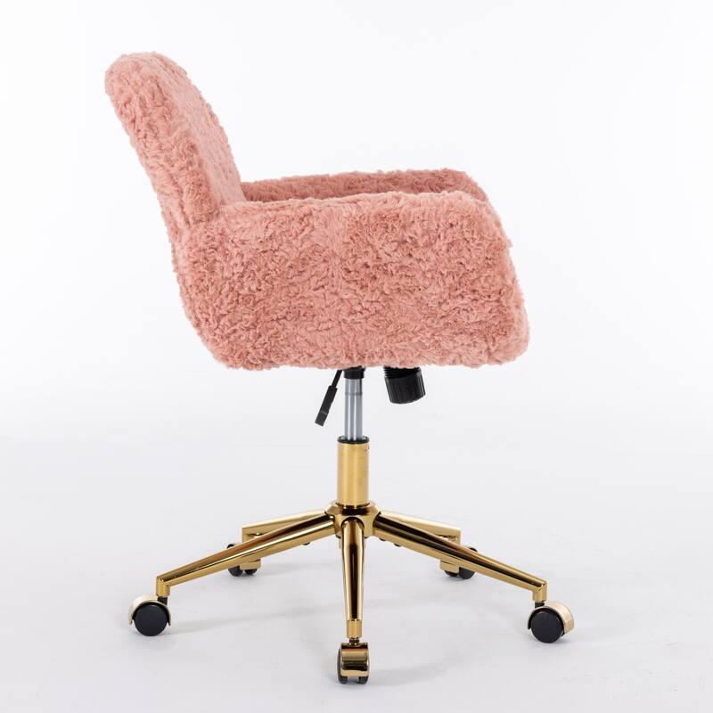 Modern Home Office Chair with Artificial Wool Upholstery, Golden Metal Base, Reclining and Adjustable Desk Chair