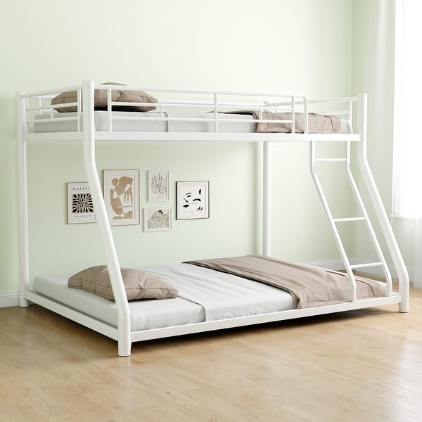 slide 2 of 16, White Bunk Bed Noise Reduced Bed, CPC Certified, Twin over Full White - Full