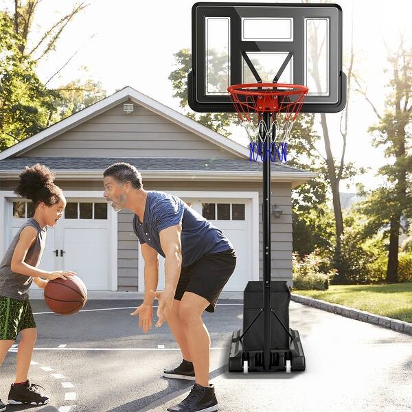 slide 2 of 9, Black Portable Basketball Hoop System with Sturdy Base and Wheels Black