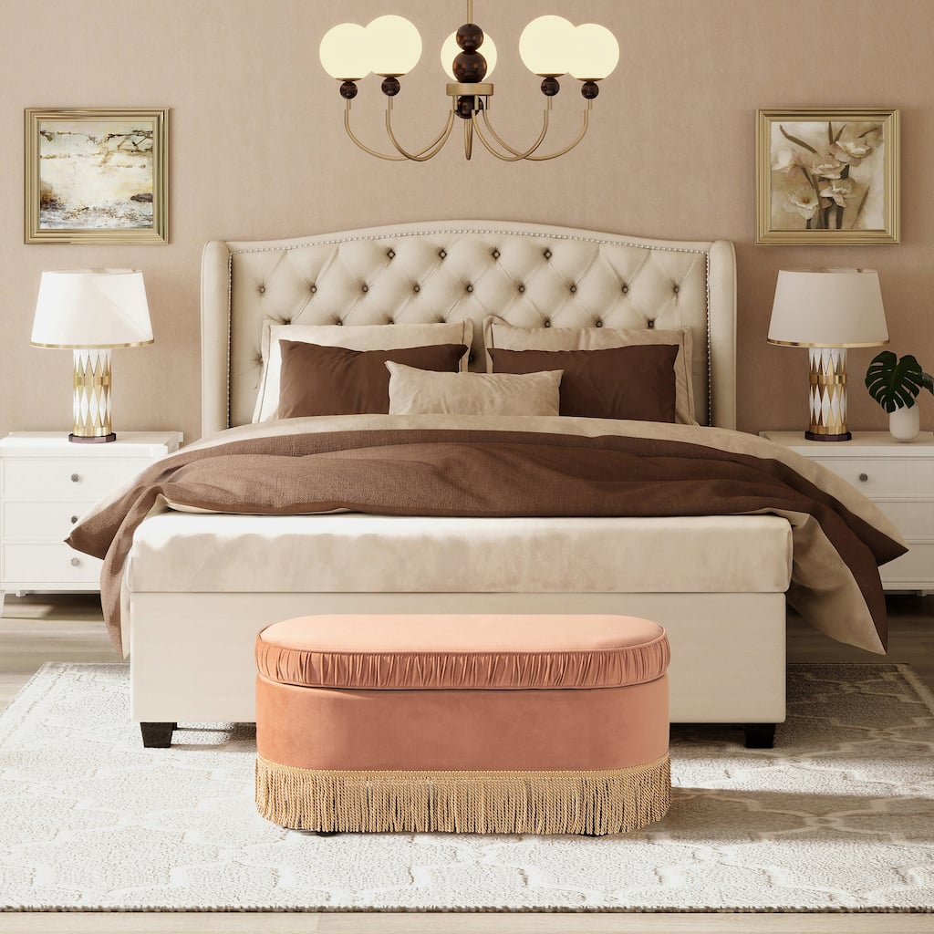 Serena 38" Ruched Oval Storage Bench Ottoman