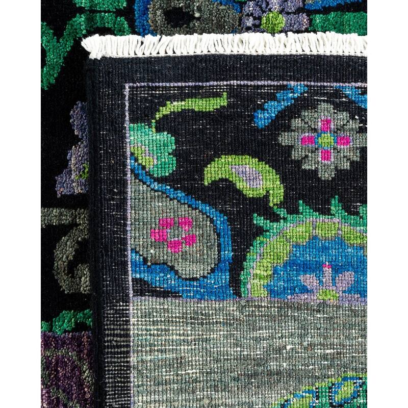 Overton Hand Knotted Wool Vintage Inspired Modern Contemporary Suzani Black Area Rug - 8' 1" x 10' 0"