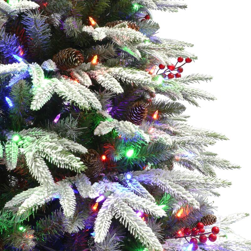 Pre-lit Flocked Halifax Artificial Christmas Tree - 7.5’ - Color Select Light - 7.5 Foot