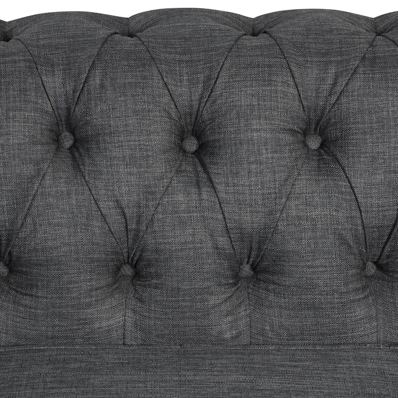 Chesterfield Sectional Sofa with Ottoman and 6 Pillows U-Shape Linen Fabric Sofa with Chaise and Rubberwood Legs for Living Room