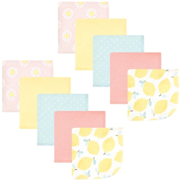 slide 1 of 1, Hudson Baby Infant Girl Flannel Cotton Washcloths, Lemon Daisy 10 Pack, One Size - Lemon Daisy 10 Pack - One Size One Size - Lemon Daisy 10 Pack