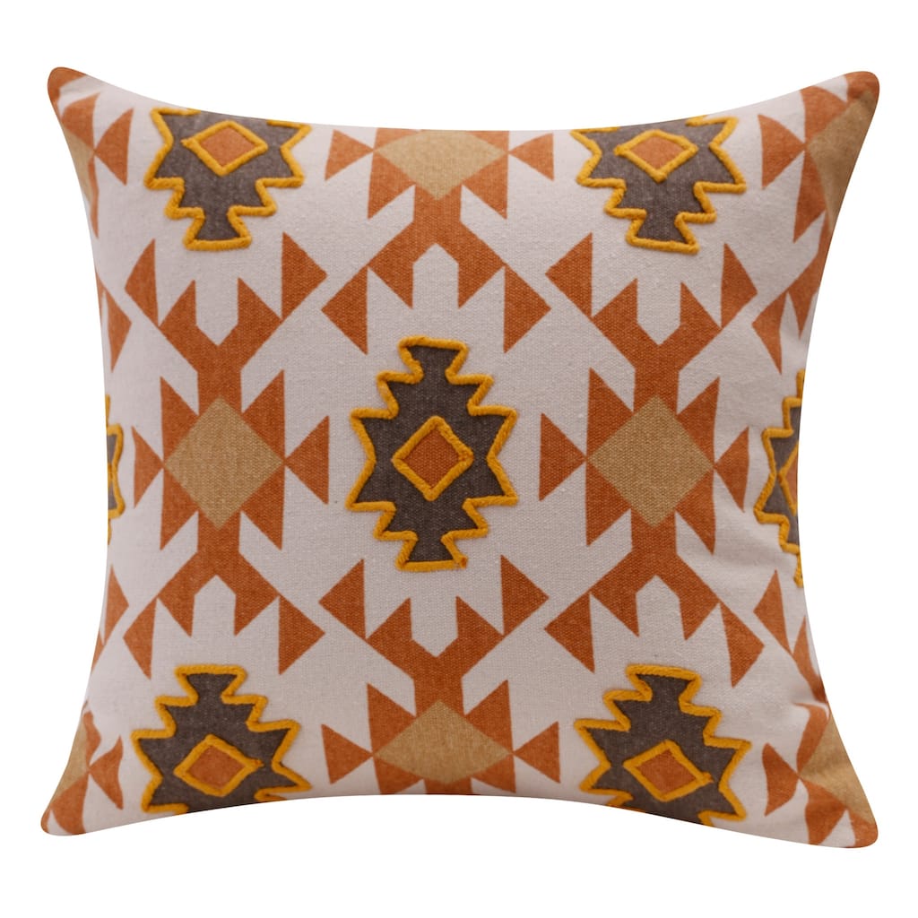 HomeRoots 20" X 20" Orange 100% Cotton Geometric Zippered Pillow
