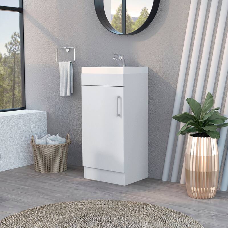 Compact White Bathroom Vanity with Sink - Small Space Storage Cabinet, Engineered Wood, Modern Freestanding Design - 24 in ,White ,Melamine - White