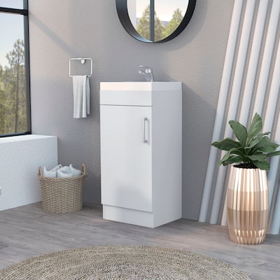 Compact White Bathroom Vanity with Sink - Small Space Storage Cabinet, Engineered Wood, Modern Freestanding Design