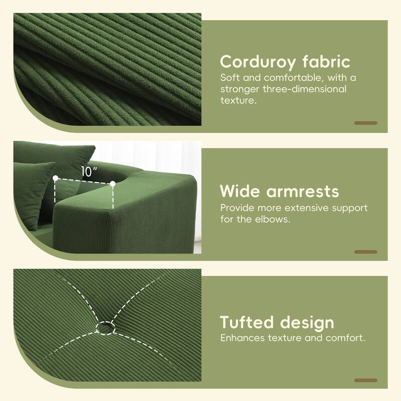 105.5" Corduroy L-Shaped Modular Sectional Sofa with Wide and Deep Seat, Tufted Design, and No Assembly Required