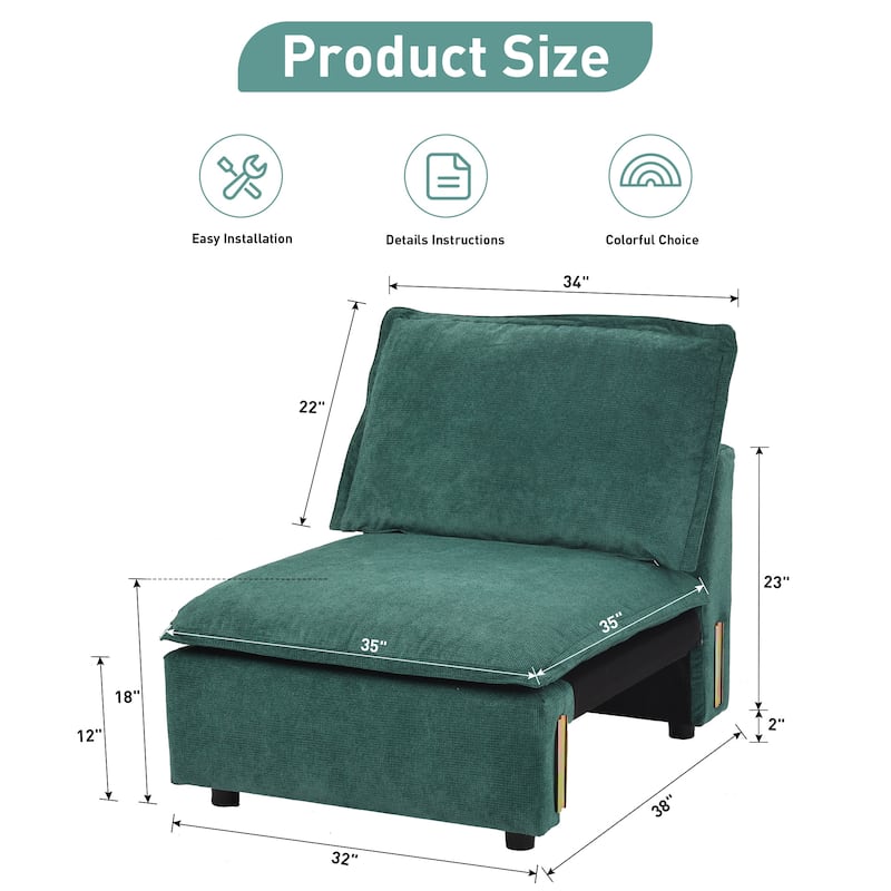 Modular Sectional Sofa, Modern Comfy Cloud Sofa Couch, Corduroy Rainbow Deep Seat Sofa with Movable Cushion
