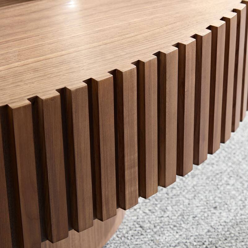 Modern Handcraft Drum Coffee Table Length 43.7 inch Round Coffee Table for Living Room,Small Coffee Table with Sturdy Pedestal