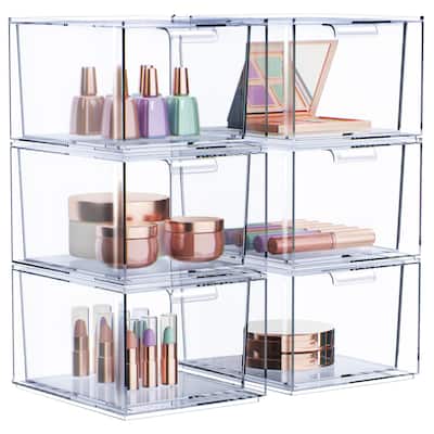 Sorbus Acrylic Cosmetic Vanity Makeup Organizer Drawer 6 Pack Clear Stackable Bathroom Undersink Cabinets Jewelry Office Storage