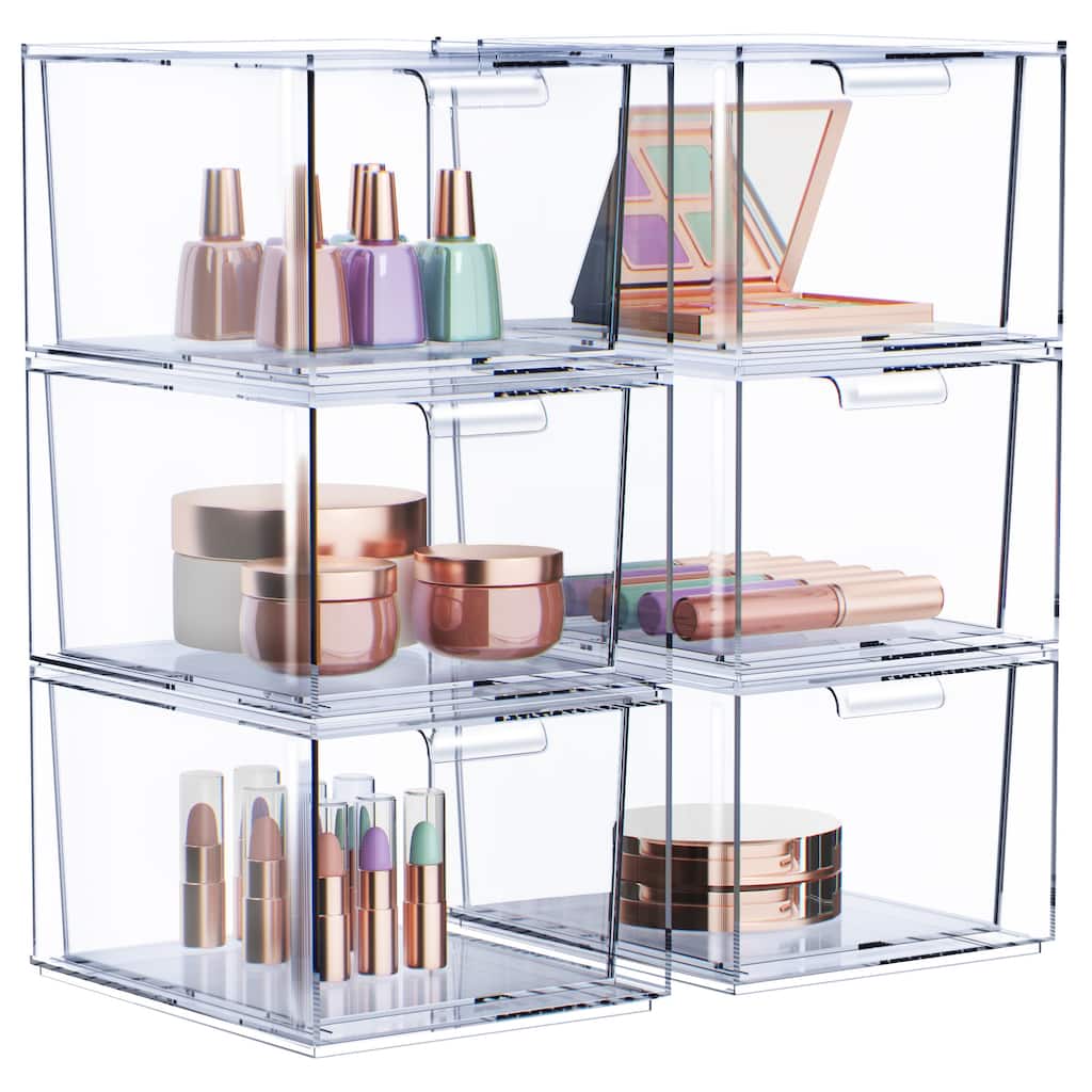 Sorbus Acrylic Cosmetic Vanity Makeup Organizer Drawer 6 Pack Clear Stackable Bathroom Undersink Cabinets Jewelry Office Storage