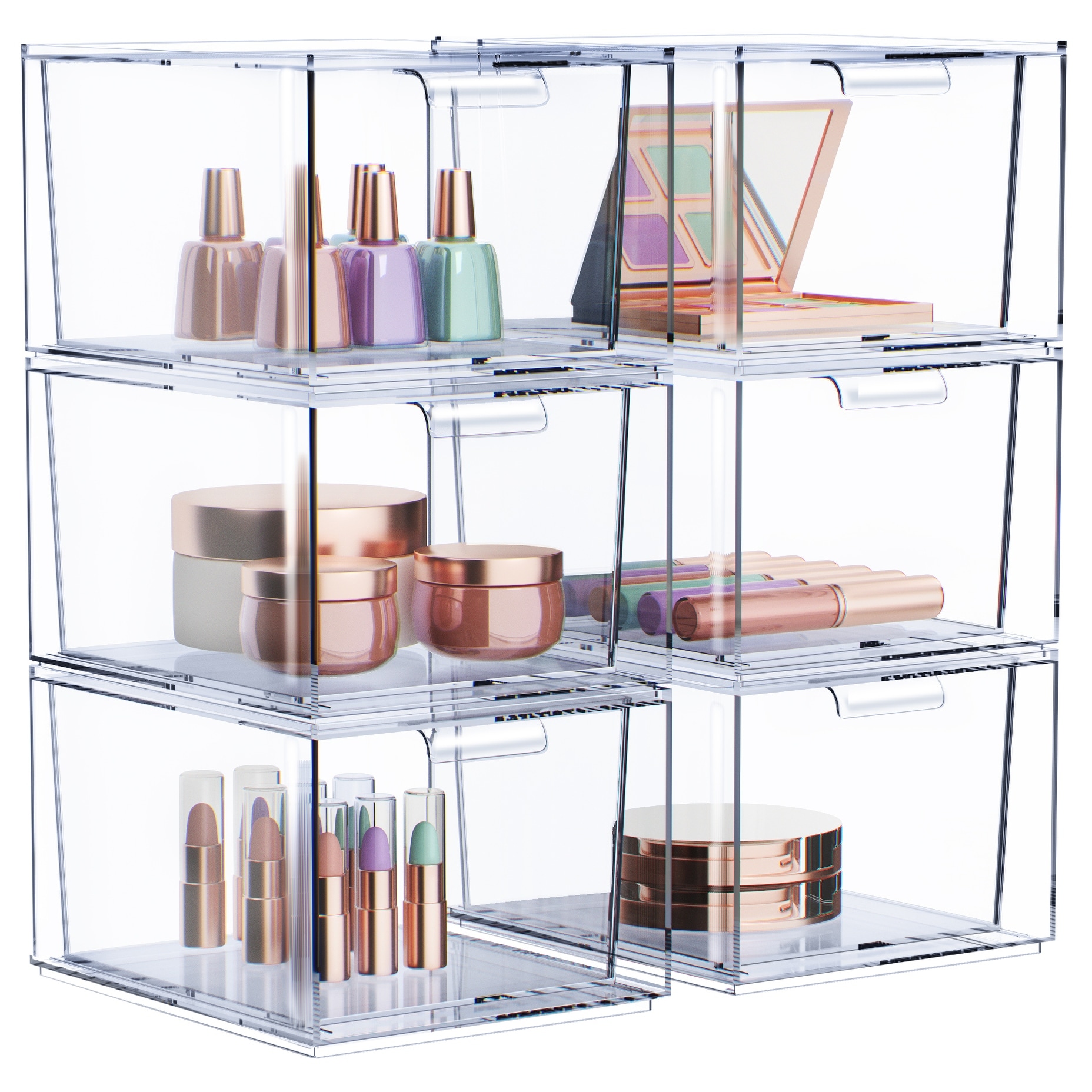Sorbus Acrylic Cosmetic Vanity Makeup Organizer Drawer 6 Pack Clear Stackable Bathroom Undersink Cabinets Jewelry Office Storage