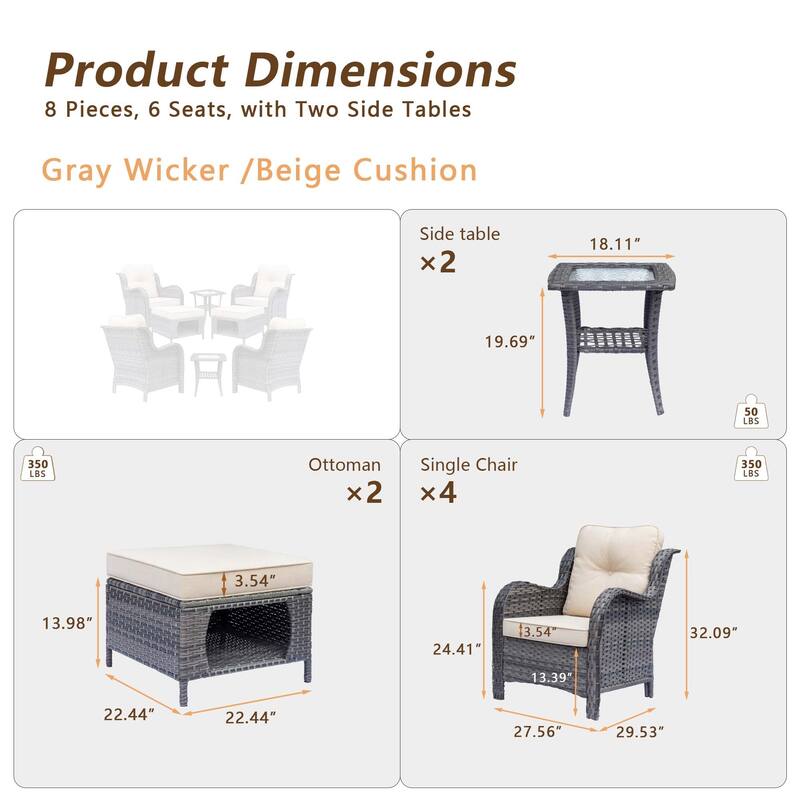 Outdoor Patio Furniture-Gray Wicker Armchair with Storage Ottoman Sets