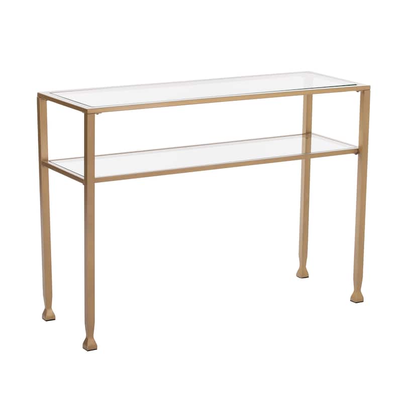 Clear Glass Console Table Gold Metal Frame with Shelves and 43" Rectangular - 42.5" L x 14.5" W x 30" H